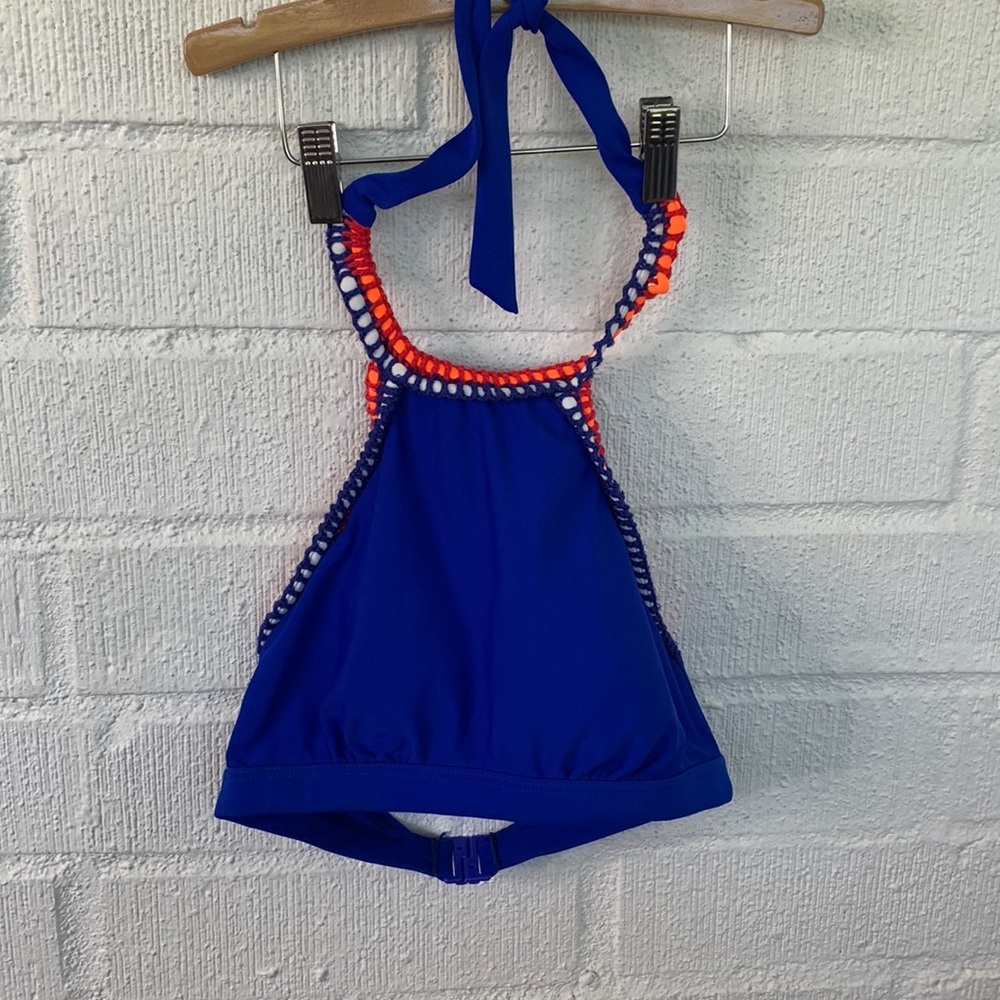 Seekers Australia Embroidered Bra Inside Halter Blue Bikini Top Size S